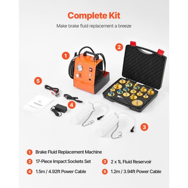 Elektrisk Bromsvätskeadaptersats 220V, Komplett Kit, Användbar för Likström och Växelström