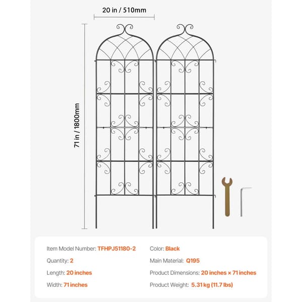 2-pack Metall Trädgårdsspaljé, Klätterväxtstöd 71x20, Rostsäker, Stabila Stödstrukturer