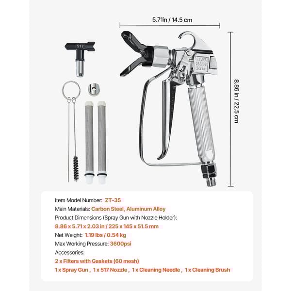Airless Färgsprutpistol 3600PSI, Högtrycksspraypistol, Modell 517 Spets