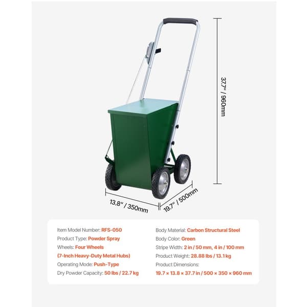 Tør Markeringslinje 4-hjulet, 2 eller 4 i linjer, Robust Stål Chalker, 50 lbs kapacitet