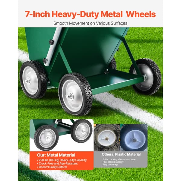 Tørt linjemarkør, 4-hjulet model, 2 eller 4 i linjer, Heavy Duty stål, Chalker 65 lbs