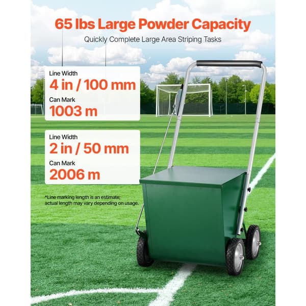 Tørt linjemarkør, 4-hjulet model, 2 eller 4 i linjer, Heavy Duty stål, Chalker 65 lbs