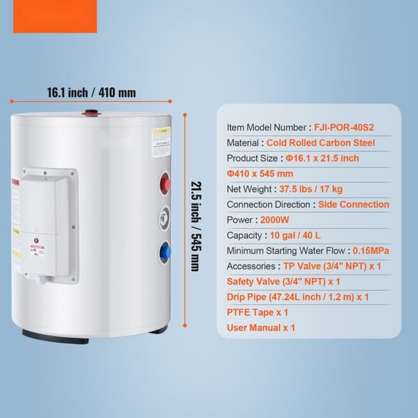 10 Gallon Elektrisk Varmvattenberedare, Instant Hot 1,6Kw, LED-display, Perfekt för Dusch