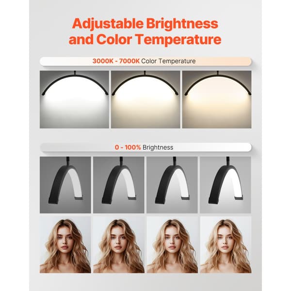 Halvmånelys til æstetikeren, 23 tommer Lash Light LED-gulvlampe, dæmpbar, buet design