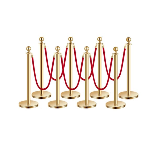 Kultainen Stanchion-Post, 8 kpl, 6 Punaiset Samettiköydet, Hiekkainjektio, Ontto Pohja