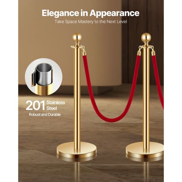 Gold Stanchion Post 4 kpl, 3 punaista samettiköyttä, hiekkainjektiolla ontelopohja