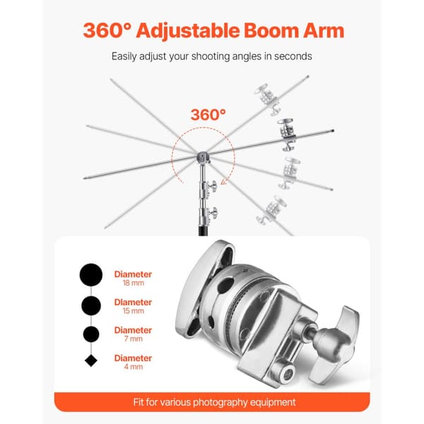 C-stativer med bomarm, Maks. højde 10,83 fod/330 cm, fotograferingslysstativ, stabil og holdbar