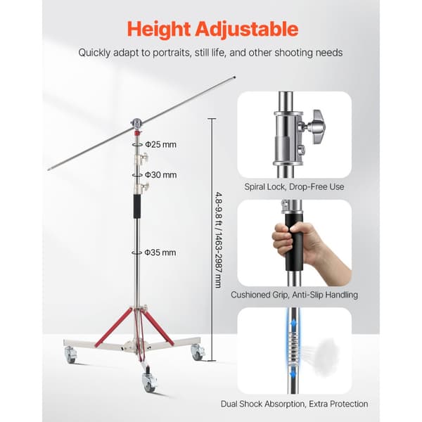 Kevyt Heavy Duty Jalusta, Pyörillä, Maksimikorkeus 10,5 jalkaa/320 cm