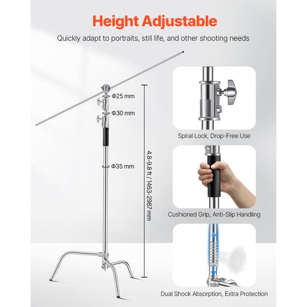 C Stand Max, Fotograferingslys Stander, Højde 10,83 ft/330 cm, Rustfrit Stål