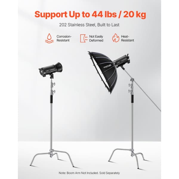 C Stand Max, Fotograferingslys Stander, Højde 10,83 ft/330 cm, Rustfrit Stål