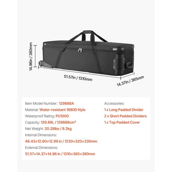 Studieudstyr Trolley Case, Rullende Kamerataske, 51,57 x 14,37 x 14,96 dimensioner