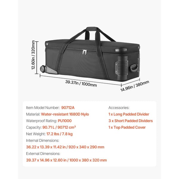 Studio Udstyr Trolley Taske, 39,37 x 14,96 x 12,60, Rullende Kamerataske, Ideel til Rejsebrug