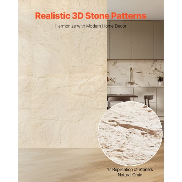 3D Vægpaneler, 4 pakke 48x24'', PU Stone-Look, 32 Kvadratfods Dækning, Stengul