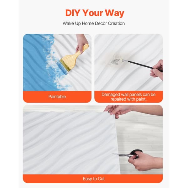 3D Vægpaneler, 12-Pakke 19,7x19,7'', PVC, 32 Kvadratfod dækning, Wave Mat Hvid