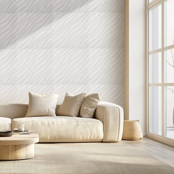 3D Vægpaneler, 12-Pakke 19,7x19,7'', PVC, 32 Kvadratfod dækning, Wave Mat Hvid
