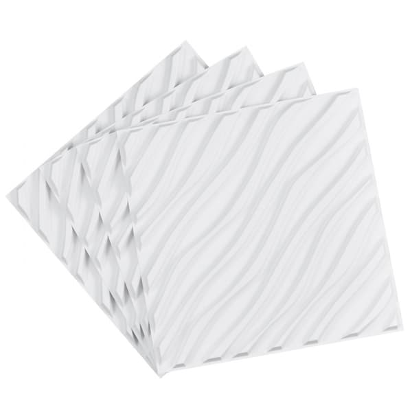 3D Vægpaneler, 12-Pakke 19,7x19,7'', PVC, 32 Kvadratfod dækning, Wave Mat Hvid