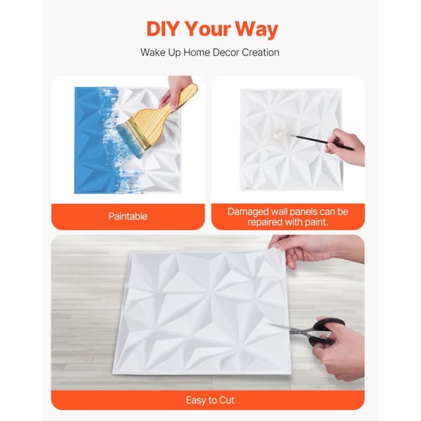 3D Vægpaneler 33-pak, 11,81x11,81'' PVC, 32 Sq.Ft Dækningsområde, Diamant Hvid Farve