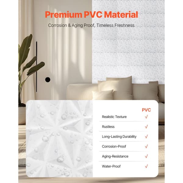 3D Vægpaneler 33-pak, 11,81x11,81'' PVC, 32 Sq.Ft Dækningsområde, Diamant Hvid Farve