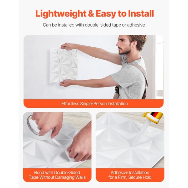 3D Vægpaneler 33-pak, 11,81x11,81'' PVC, 32 Sq.Ft Dækningsområde, Diamant Hvid Farve