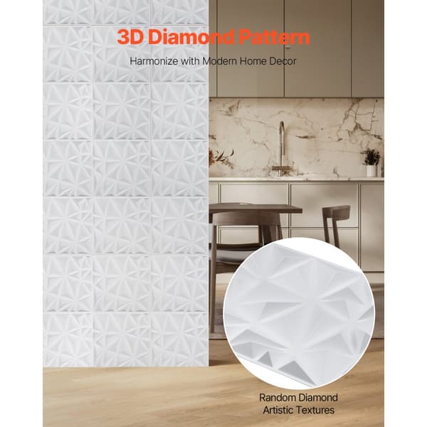 3D Vægpaneler 33-pak, 11,81x11,81'' PVC, 32 Sq.Ft Dækningsområde, Diamant Hvid Farve