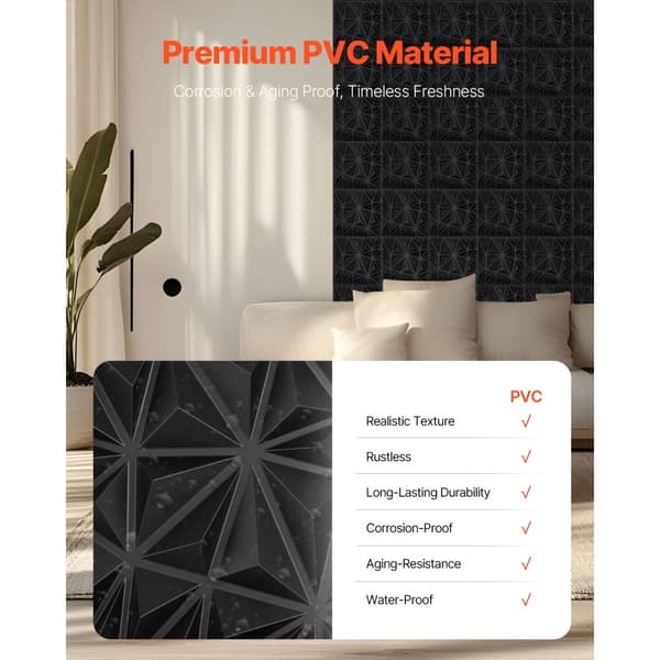 3D Vægpaneler 33 Pak, 30x30cm PVC, 32 Sq.Ft Dækning, Diamant Sort
