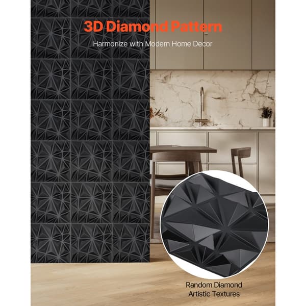 3D Vægpaneler 33 Pak, 30x30cm PVC, 32 Sq.Ft Dækning, Diamant Sort