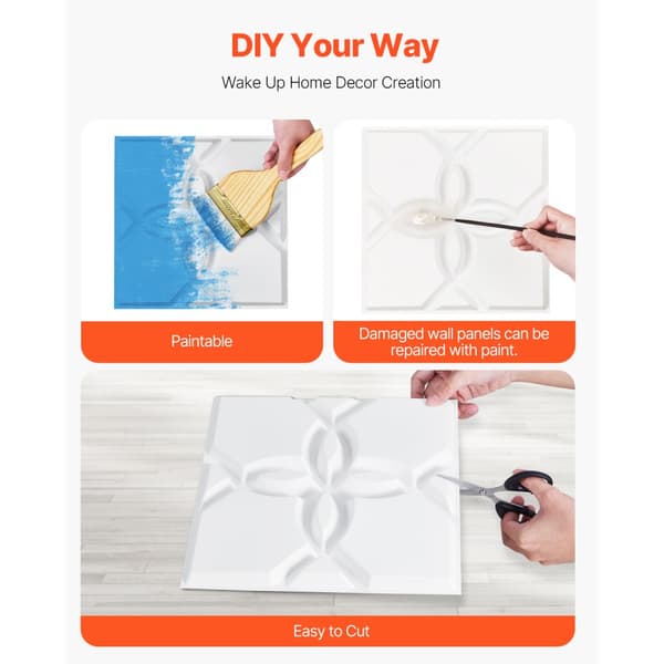 3D-Seinäpaneelit 33 kpl, 11,81 x 11,81 tuuman PVC, 32 neliöjalkaa Peittävyys, Kukkavalkoinen