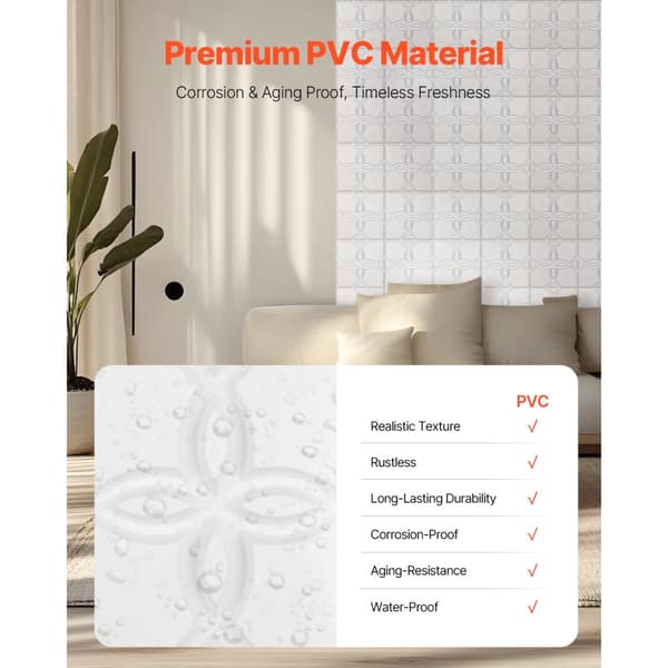 3D-Seinäpaneelit 33 kpl, 11,81 x 11,81 tuuman PVC, 32 neliöjalkaa Peittävyys, Kukkavalkoinen