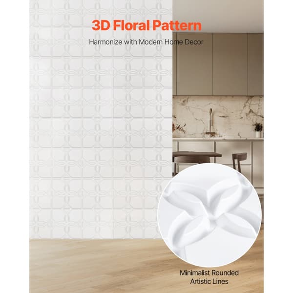 3D-Seinäpaneelit 33 kpl, 11,81 x 11,81 tuuman PVC, 32 neliöjalkaa Peittävyys, Kukkavalkoinen