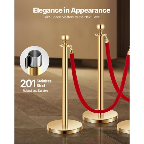 4 Stk Guld Stanchion Poster, 2 Røde Velvet Reb, Sandinjektion Hul Base, Holdbare, Elegante Design