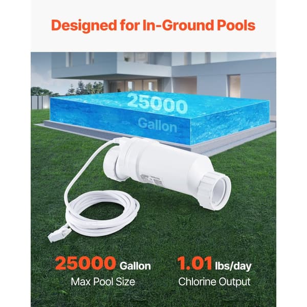 Saltvatten Klorinator System W3T-Cell-9, för inbyggda pooler, kapacitet 25000 Gallon, reningsutrustning för poolvatten