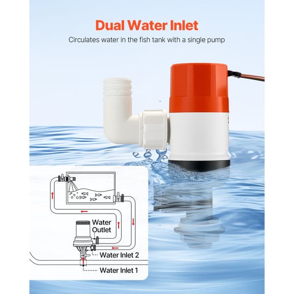 Livewell-pumpe til båd, 12V 800 GPH, Livewell-luftpumpe med 2 indløb, lige model