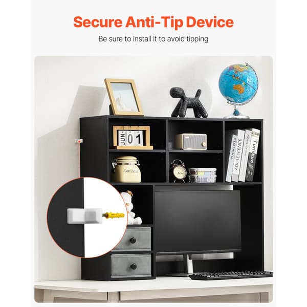 Työpöydän Kirjahylly Musta, Desktop Storage Organizer, 3-tasoinen säilytysratkaisu toimistoon ja kotiin