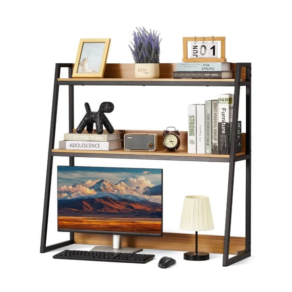 Bordskab til kontoret og hjemmet, 2-tier, Desktop Bookshelf opbevaringsorganisator