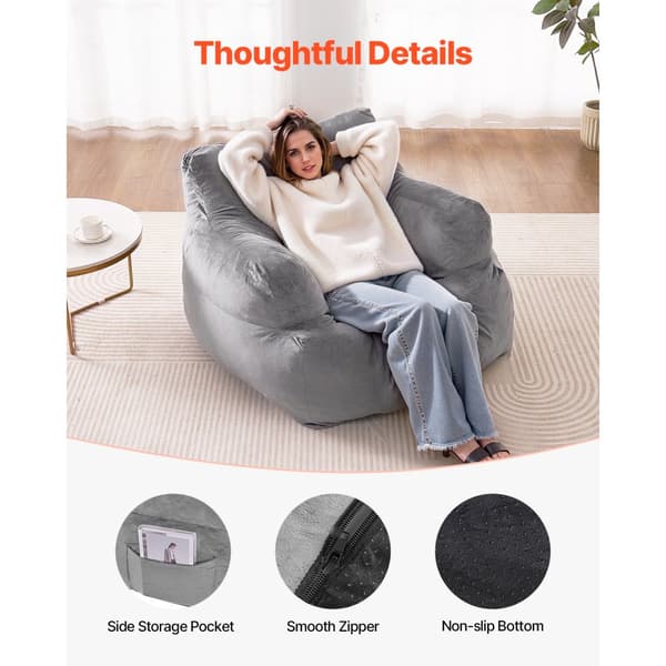BeanBag Soffstol, Bean Bag Stol för vuxna, Armstöd och Plyschgrå Färg