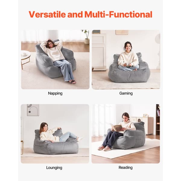 BeanBag Soffstol, Bean Bag Stol för vuxna, Armstöd och Plyschgrå Färg