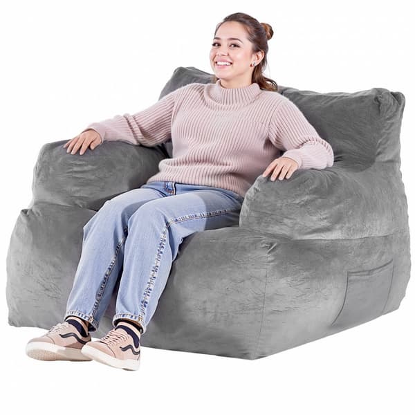 BeanBag Soffstol, Bean Bag Stol för vuxna, Armstöd och Plyschgrå Färg