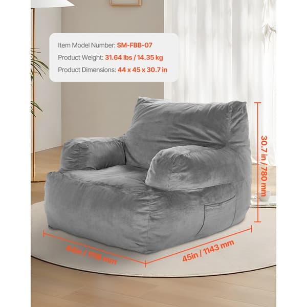 BeanBag Soffstol, Bean Bag Stol för vuxna, Armstöd och Plyschgrå Färg