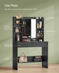 Miniatyrbillede 4 af 6: toiletbord med LED-belysning, 3 farver med justerbar lysstyrke, toiletbord med spejl, kosmetikbord med justerbare hylder, 2 skuffer, moderne, blæksor