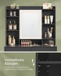 Miniatyrbillede 6 af 6: toiletbord med LED-belysning, 3 farver med justerbar lysstyrke, toiletbord med spejl, kosmetikbord med justerbare hylder, 2 skuffer, moderne, blæksor