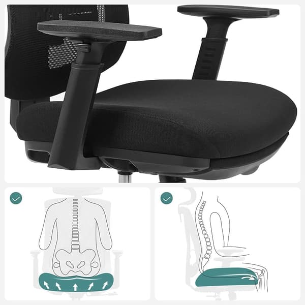 Ergonomisk kontorstol med fodstøtte, skrivebordsstol med lændestøtte, justerbar nakkestøtte og armlæn, højdejustering og vippefunktion, maksimal bela