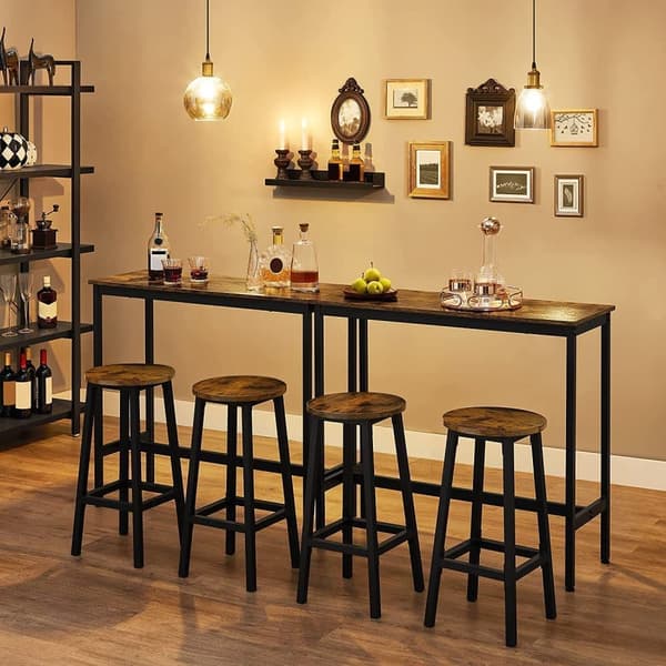 Set med 4 köksbarstolar med stålram Höjd 65 cm Rund Enkel montering Industriell design Vintage Brown / Black