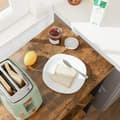 Miniatyrbillede 5 af 6: Køkkenhylde på hjul, serveringsvogn med 3 hylder, mikrobølgehylde, til miniovn, brødrister, metalramme med 6 kroge, industrielt design, rustik brun K