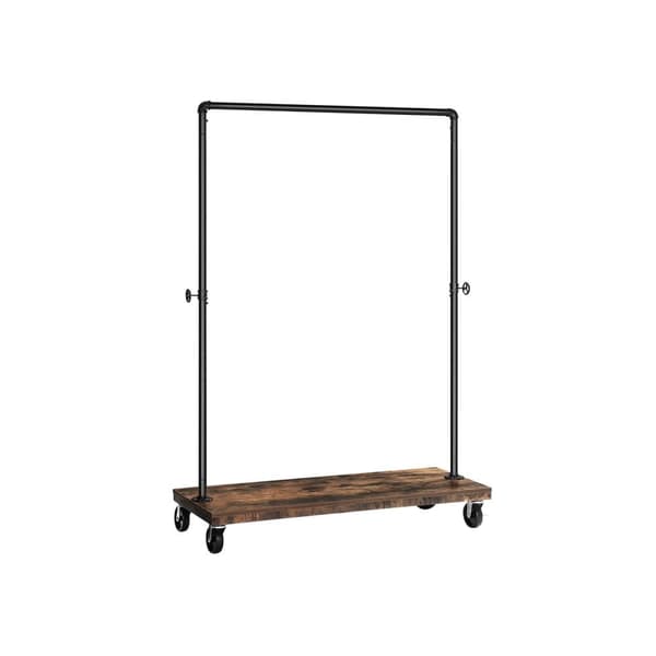 Tøjstativ til soveværelse, kraftigt tøjstativ, industrielt rørrullende tøjstativ med hylde, topskinne maks. Belastning 90 kg, vaskerum, butik, rustik