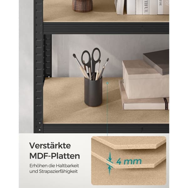 5-trins reoler, sæt med 2 stålreoler til opbevaring, værktøjsfri montering, til garage, skur, belastningskapacitet 600 kg, 50 x 100 x 200 cm, sort GL