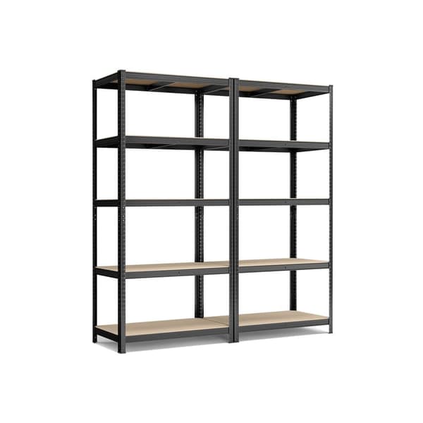 5-trins reoler, sæt med 2 stålreoler til opbevaring, værktøjsfri montering, til garage, skur, belastningskapacitet 600 kg, 50 x 100 x 200 cm, sort GL