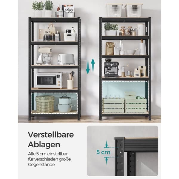 5-tasoiset hyllystöt, 2 teräksen hyllystöä varastointiin, työkaluton kokoonpano, autotalliin, vajaan, kantavuus 875 kg, 40 x 90 x 180 cm, musta GLR04