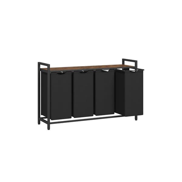 Tvättkorg med 4 fack, utdragbara och löstagbara tvättsäckar, tvättsorterare, hylla, metallram, 4 x 40L, 116 x 33 x 72 cm, rustikt brun och