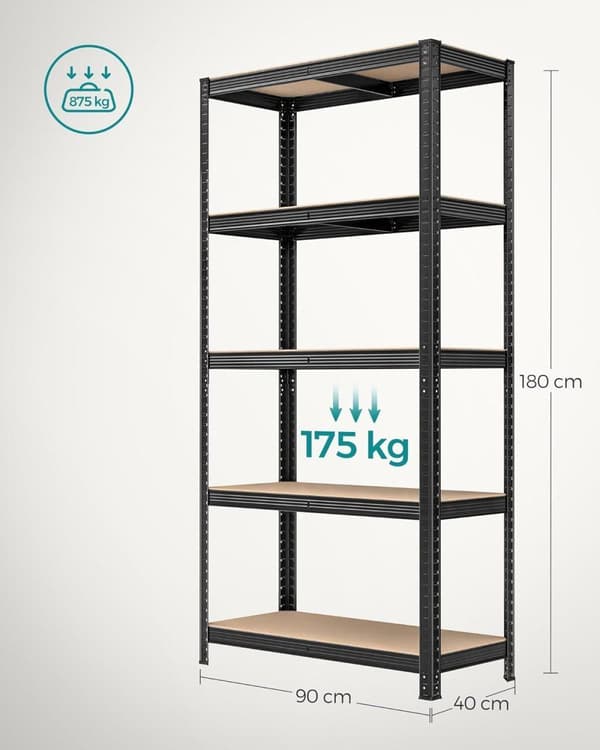 5-trins kraftige reoler, sæt med 2 stålreoler til opbevaring, boltfri samling, til garage, skur, belastningskapacitet 1929 lb hver, 15,7 x 35,4 x 70,