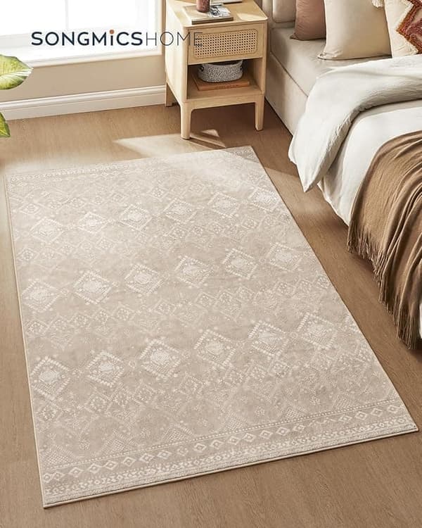 Gulvtæppe, 120 x 170 cm Gulvtæppe til soveværelset, gulvtæppe til stuen, skridsikkert tæppe, boligindretning, til stuen, kan vaskes i maskine, boho-s